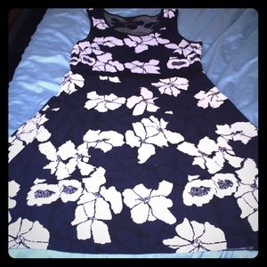Floral in Fall:  dark blue sweater tank top dress